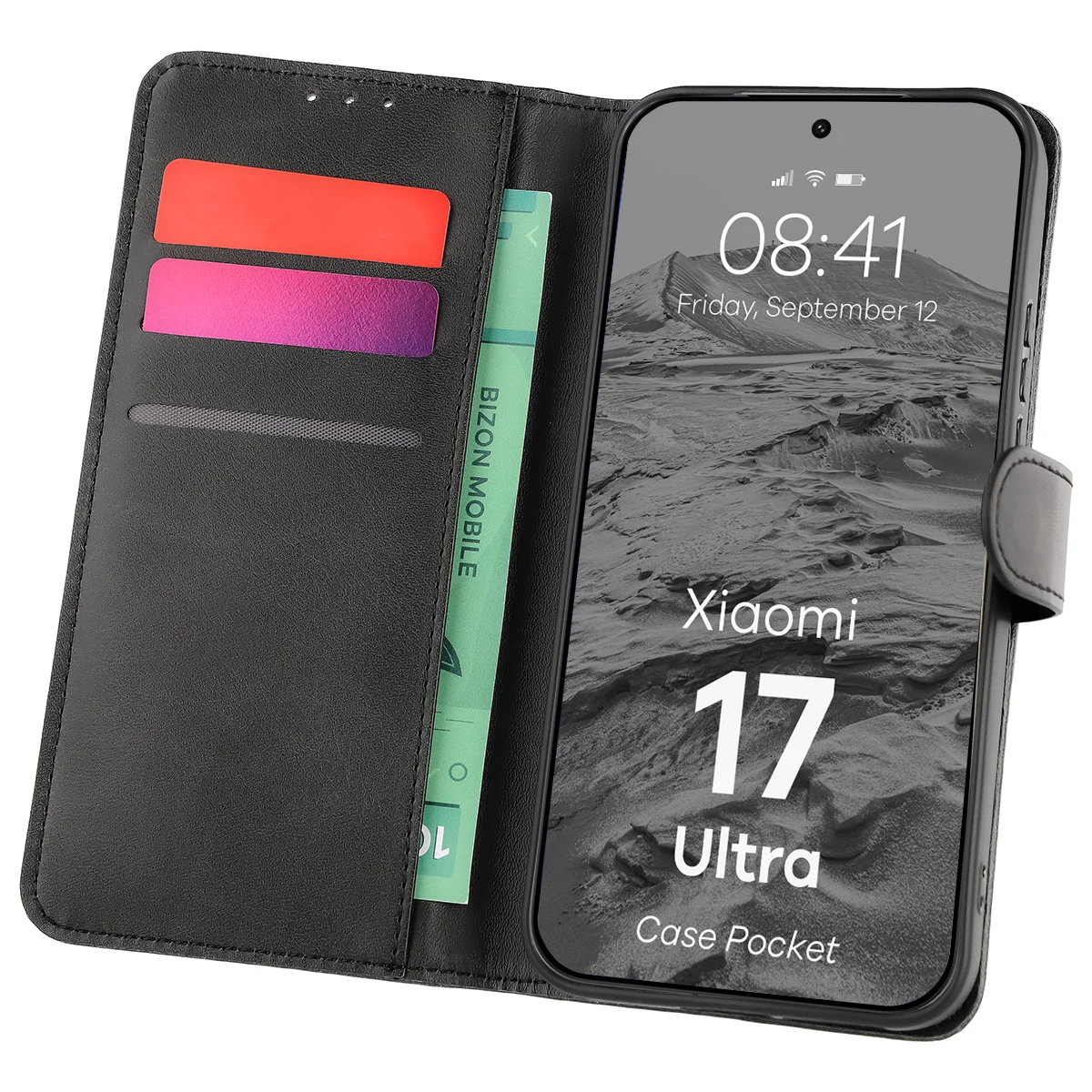 Etui z klapką z miejscem na karty Bizon Case Pocket do Xiaomi 17 Ultra