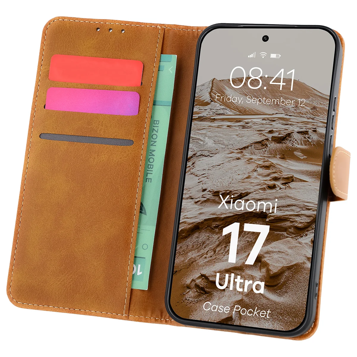 Etui z klapką z miejscem na karty Bizon Case Pocket do Xiaomi 17 Ultra