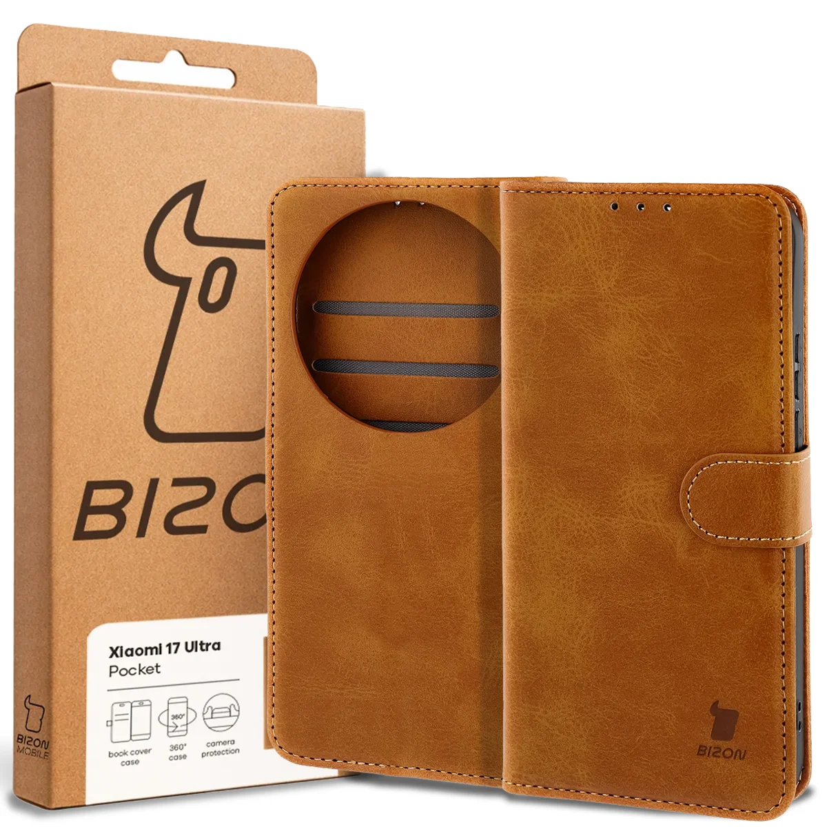 Przód pudełka Bizon Case z dedykowaną etykietą do Xiaomi 17 Ultra