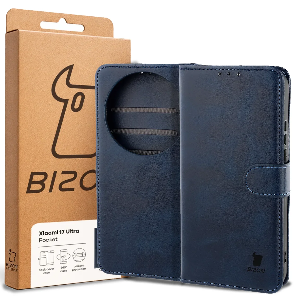 Przód pudełka Bizon Case z dedykowaną etykietą do Xiaomi 17 Ultra