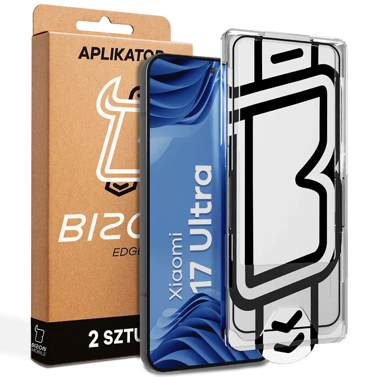 Szkło z aplikatorem Bizon Glass Aplikator Edge dla Xiaomi 17 Ultra