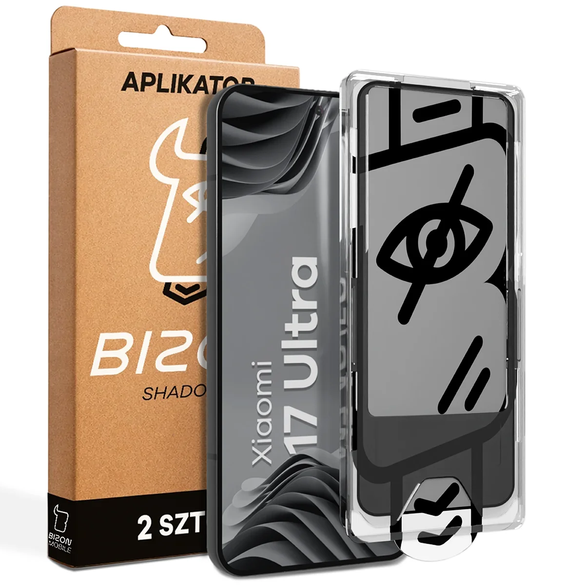 Szkło prywatyzujące z aplikatorem Bizon Glass Aplikator Shadow dla Xiaomi 17 Ultra