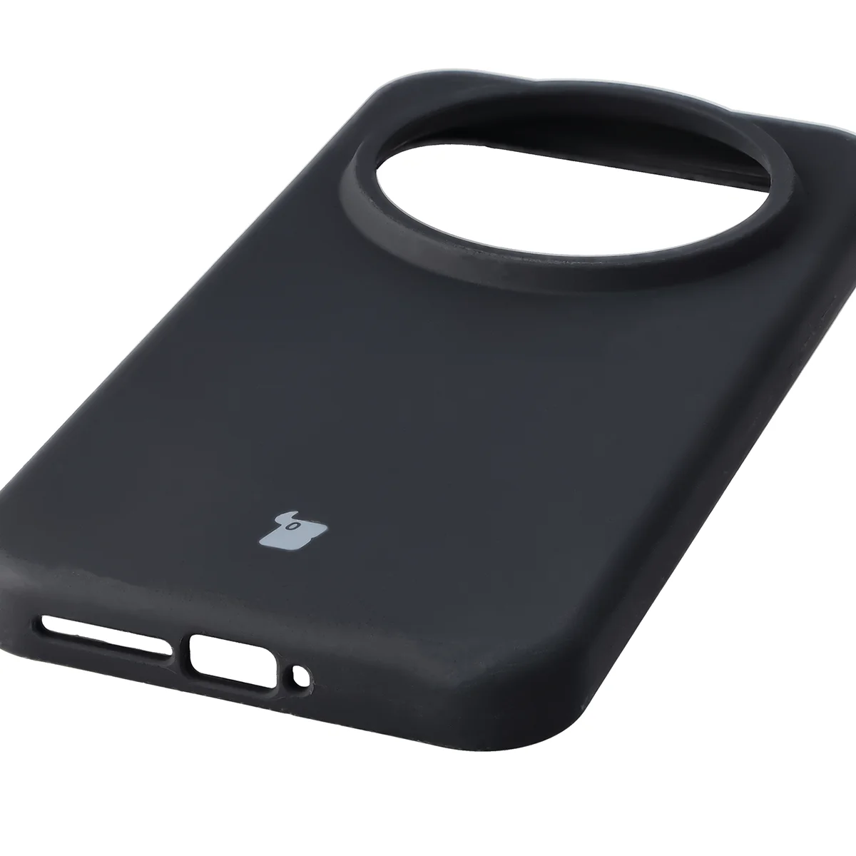 Close-up of precise cutouts and wireless charging capability in the Bison Soft Case for Xiaomi 17 Ultra