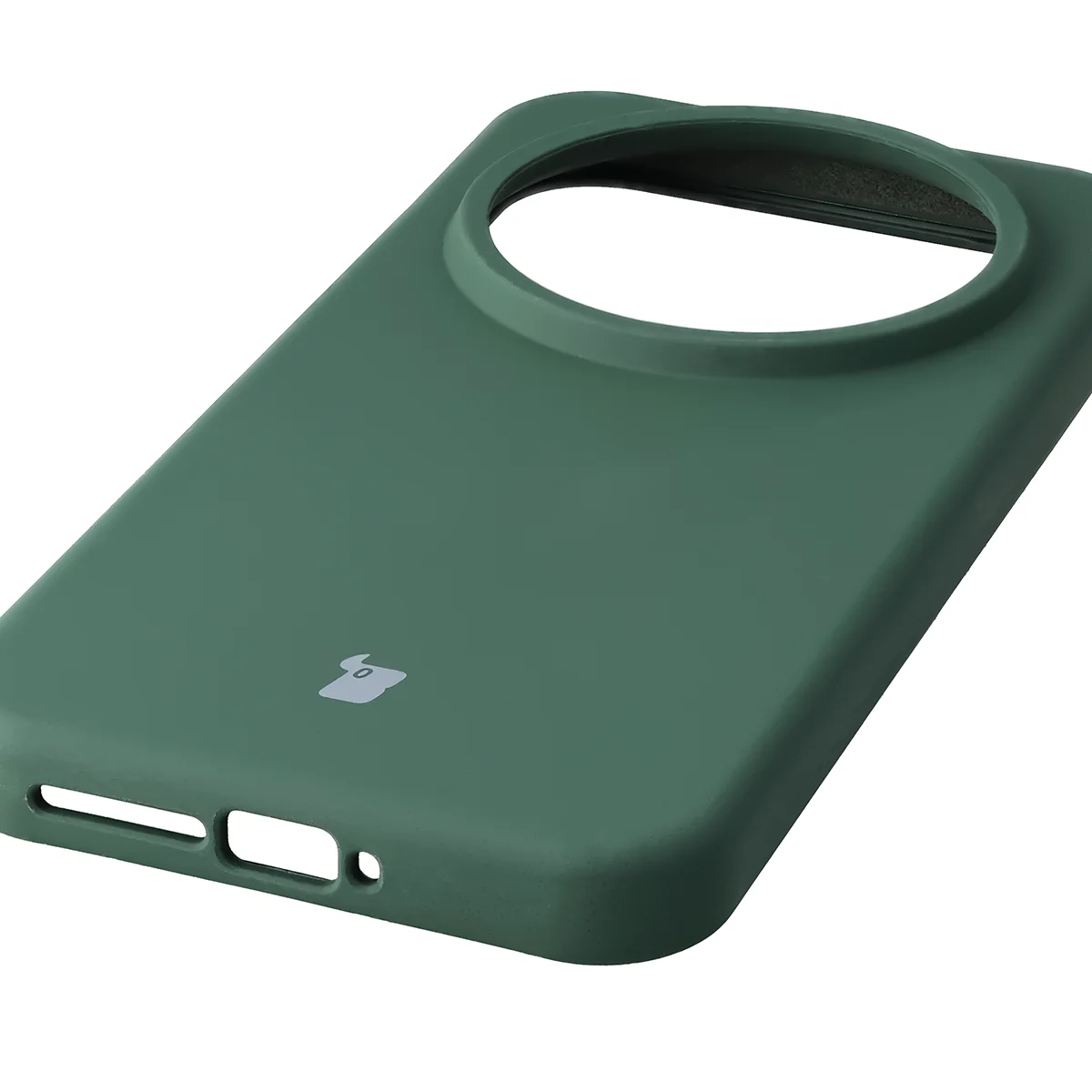 Close-up of precise cutouts and wireless charging capability in the Bison Soft Case for Xiaomi 17 Ultra