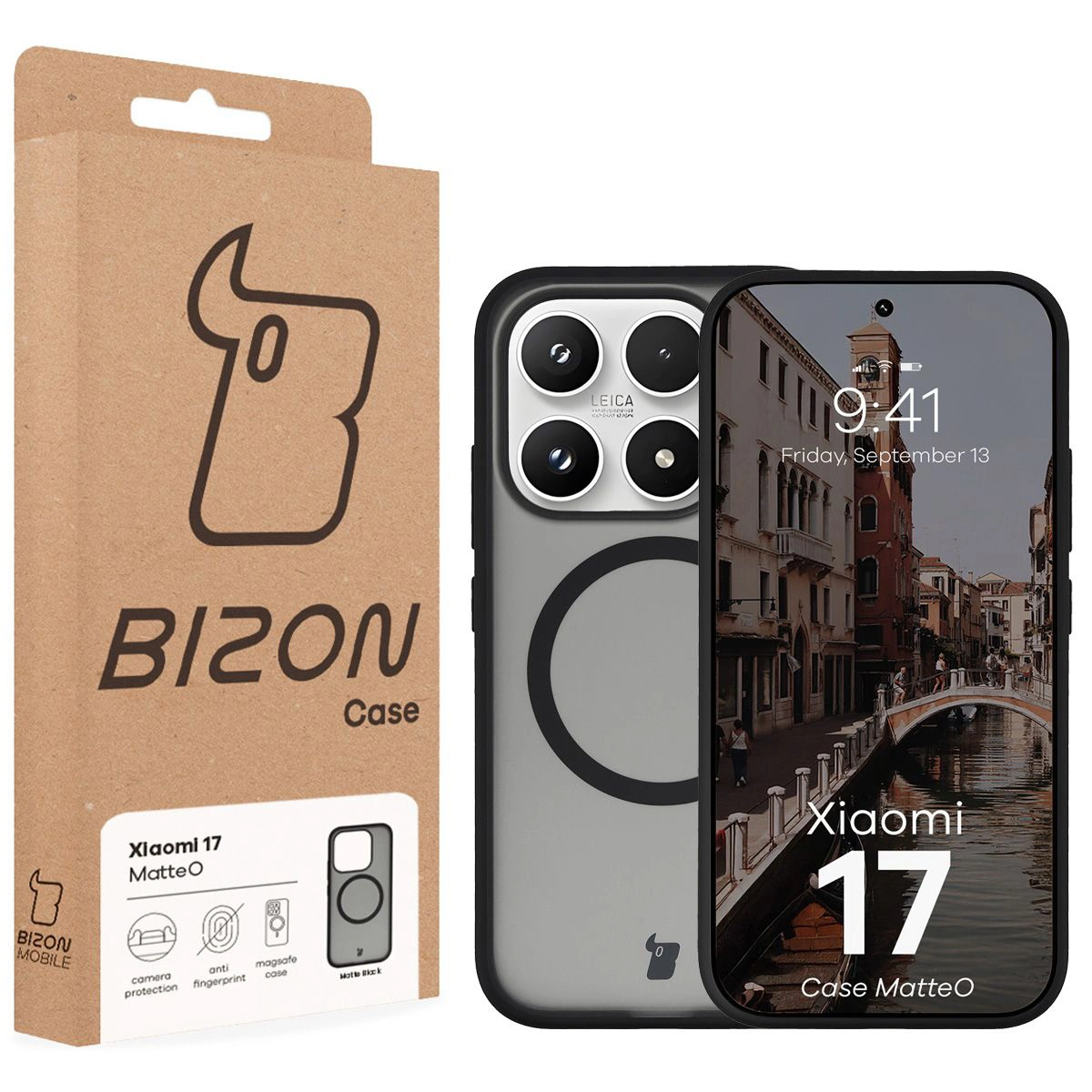 Front of the Bizon Case box with a dedicated label for Xiaomi 17