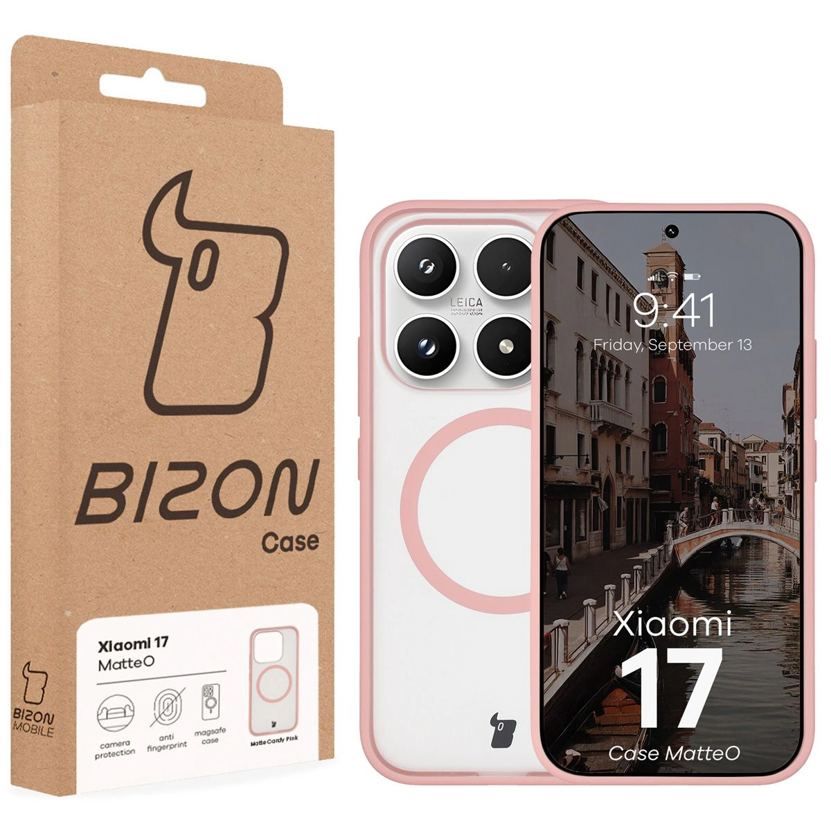 Front of the Bizon Case box with a dedicated label for Xiaomi 17