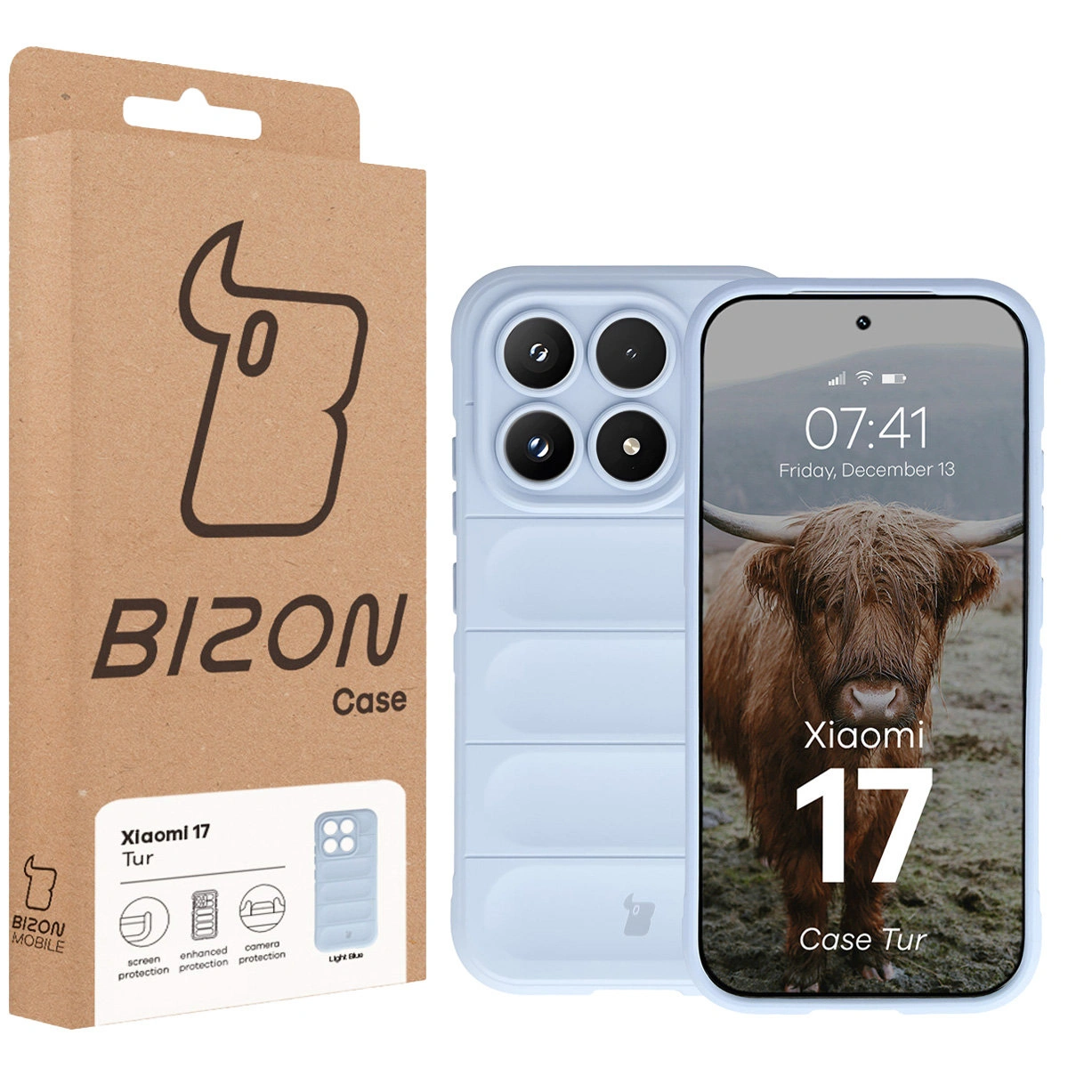 Vorderseite der Bizon Case Verpackung mit dediziertem Etikett für Xiaomi 17