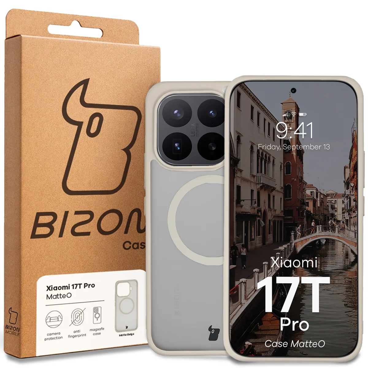 Front of the Bizon Case box with a dedicated label for Xiaomi 17T Pro