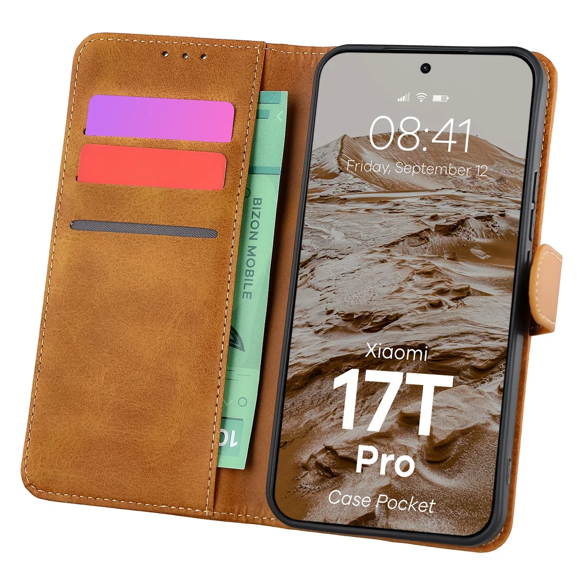 Etui mit Klappe und Platz für Karten Bizon Case Pocket für Xiaomi 17T Pro