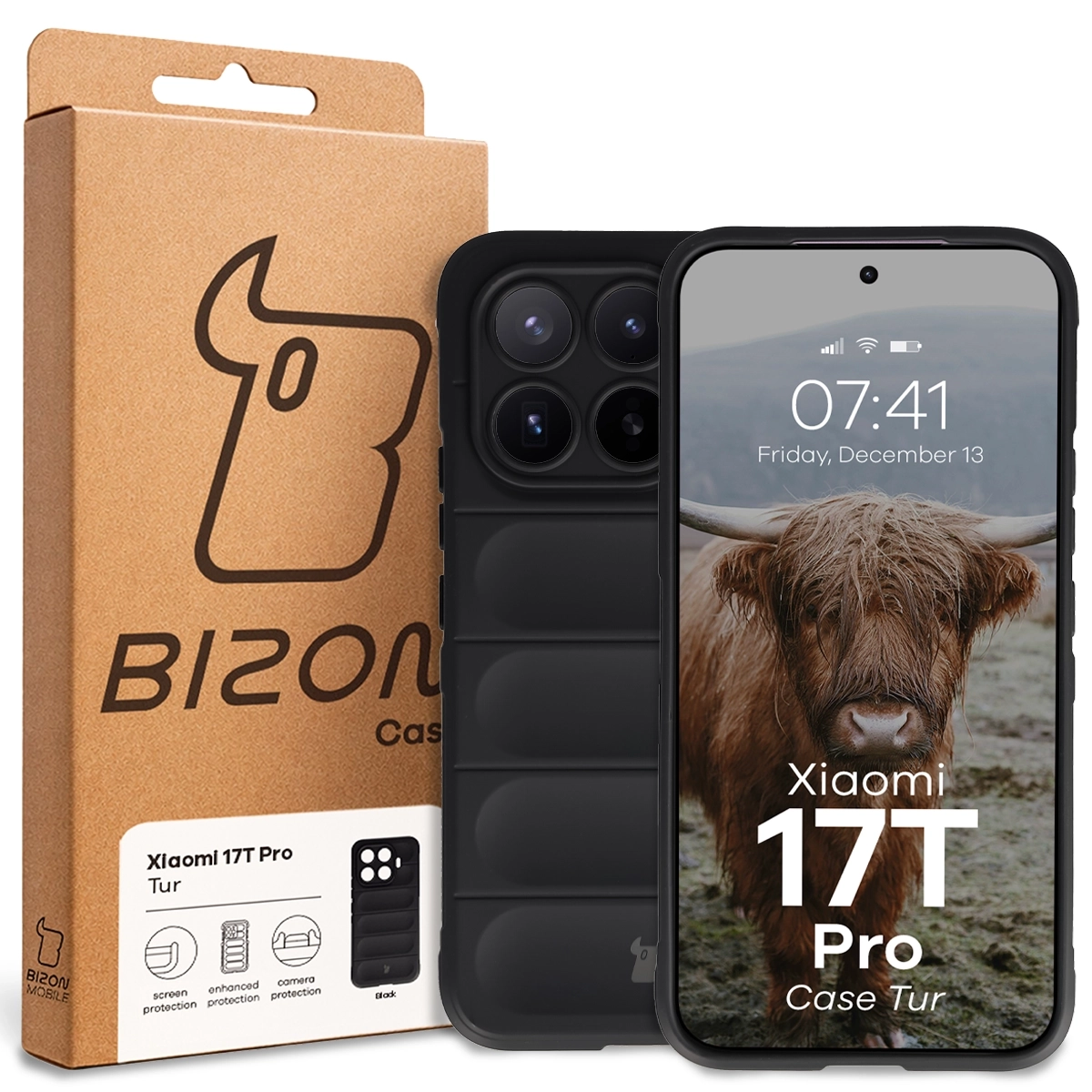 A Bizon Case dobozának elülső oldala a Xiaomi 17T Pro dedikált címkéjével