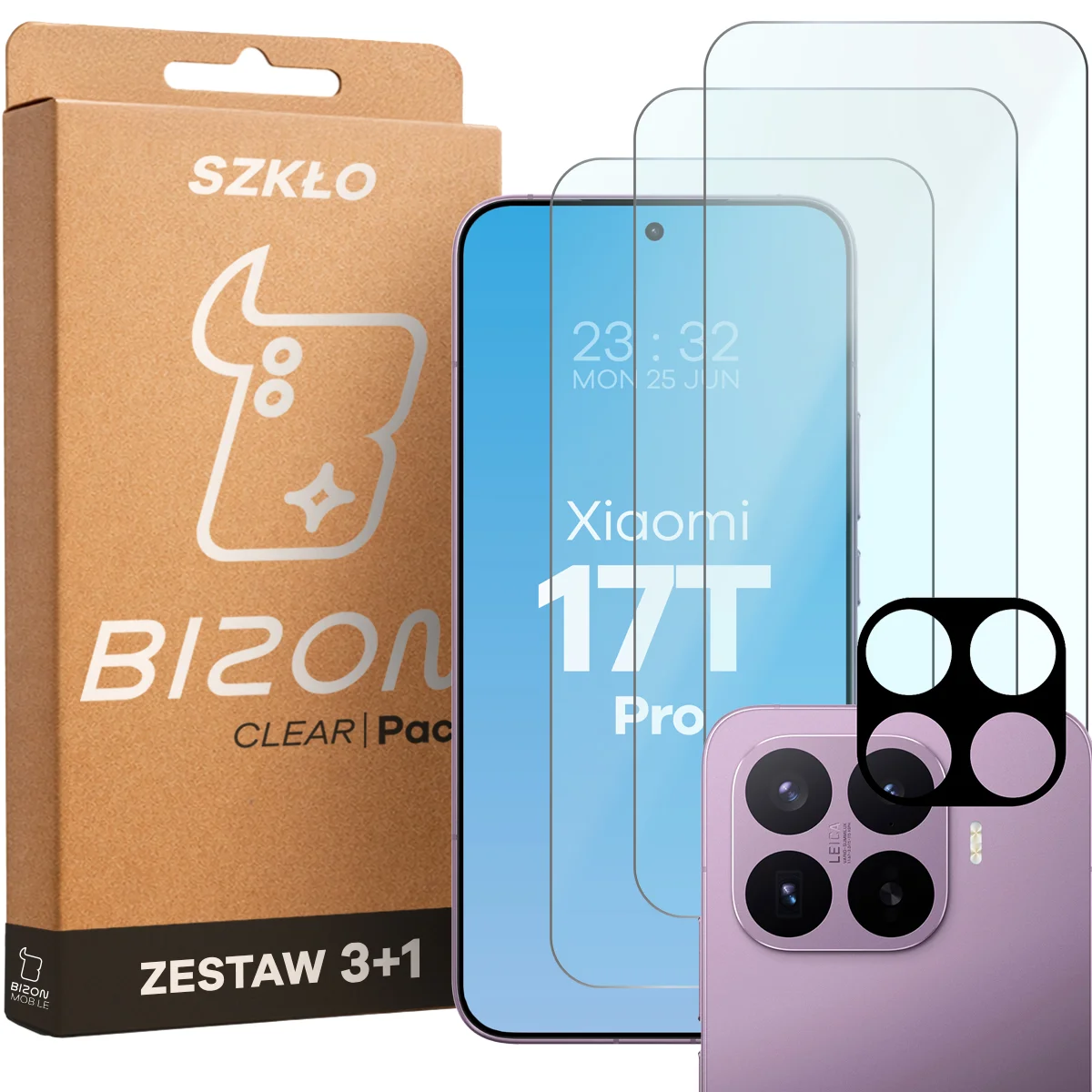 Box and set of glasses for Xiaomi 17T Pro: 3x tempered glass and lens