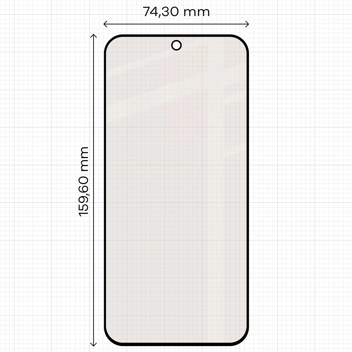 Measuring tape with dimensions of the Bizon Glass Matte for Xiaomi 17T Pro