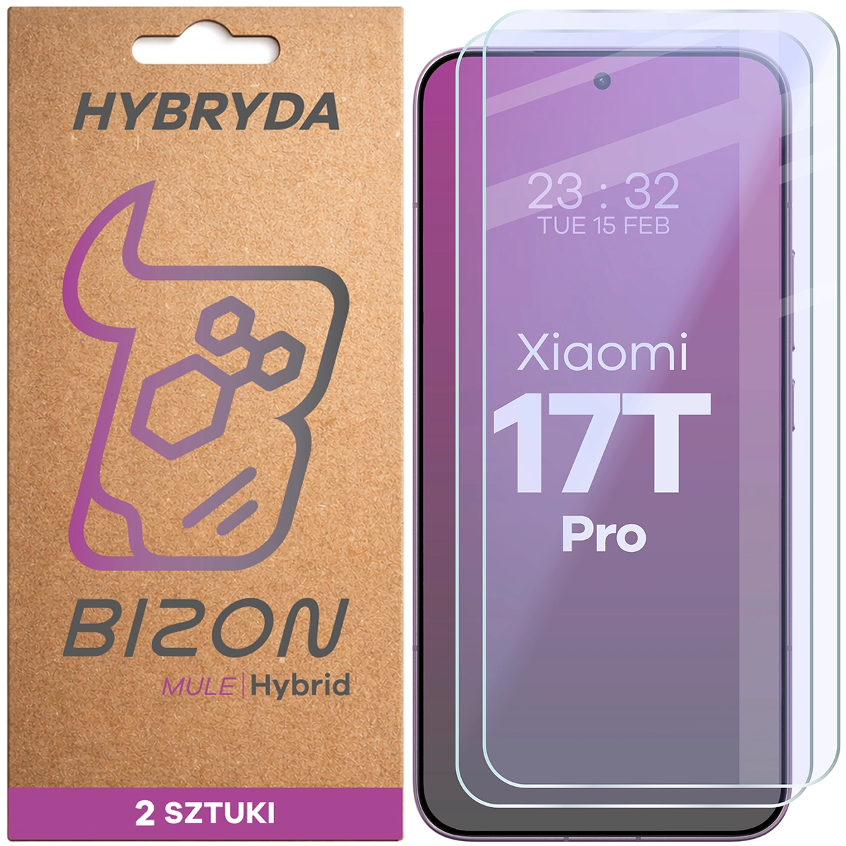 Elastyczne szkło hybrydowe Bizon Hybrid Mule Duo do Xiaomi 17T Pro, 2 sztuki