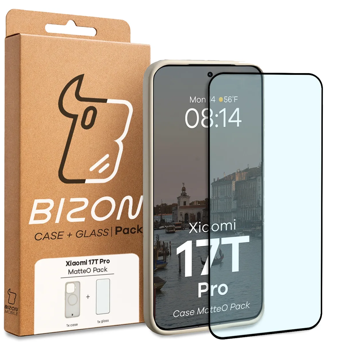 Front of the Bizon Case Matteo Pack box with a dedicated label for Xiaomi 17T Pro