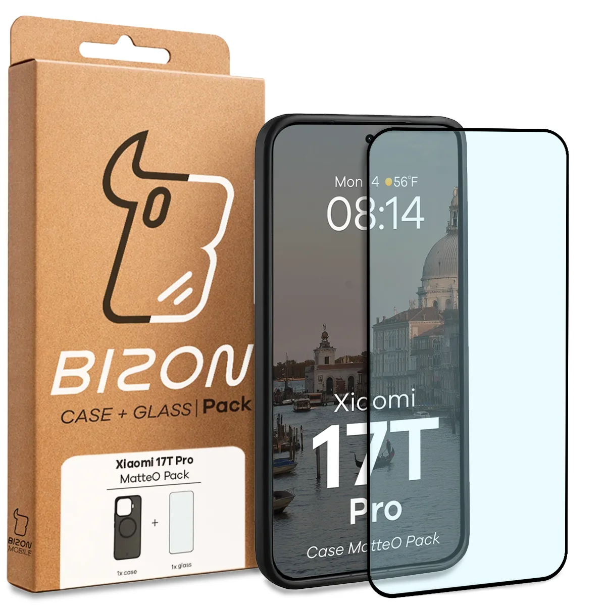 Vorderseite der Verpackung Bizon Case Matteo Pack mit dediziertem Etikett für Xiaomi 17T Pro