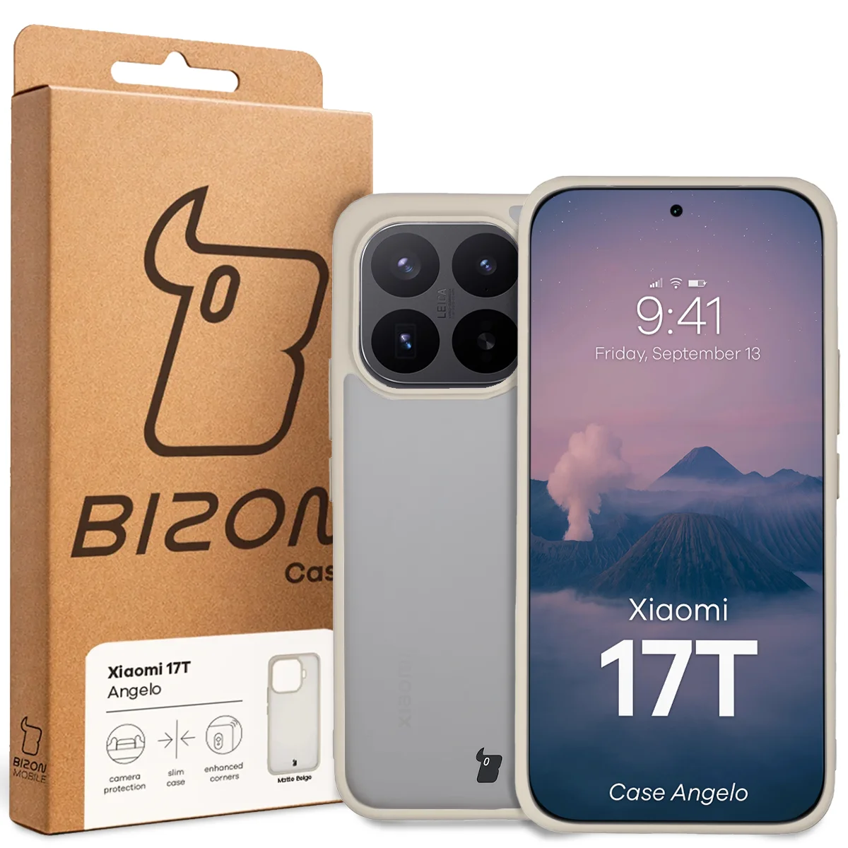 Front of the Bizon Case box with a dedicated label for Xiaomi 17T
