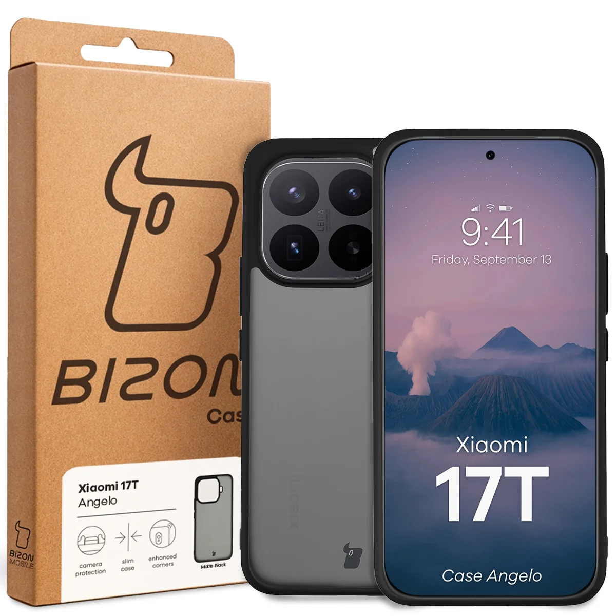 Front of the Bizon Case box with a dedicated label for Xiaomi 17T