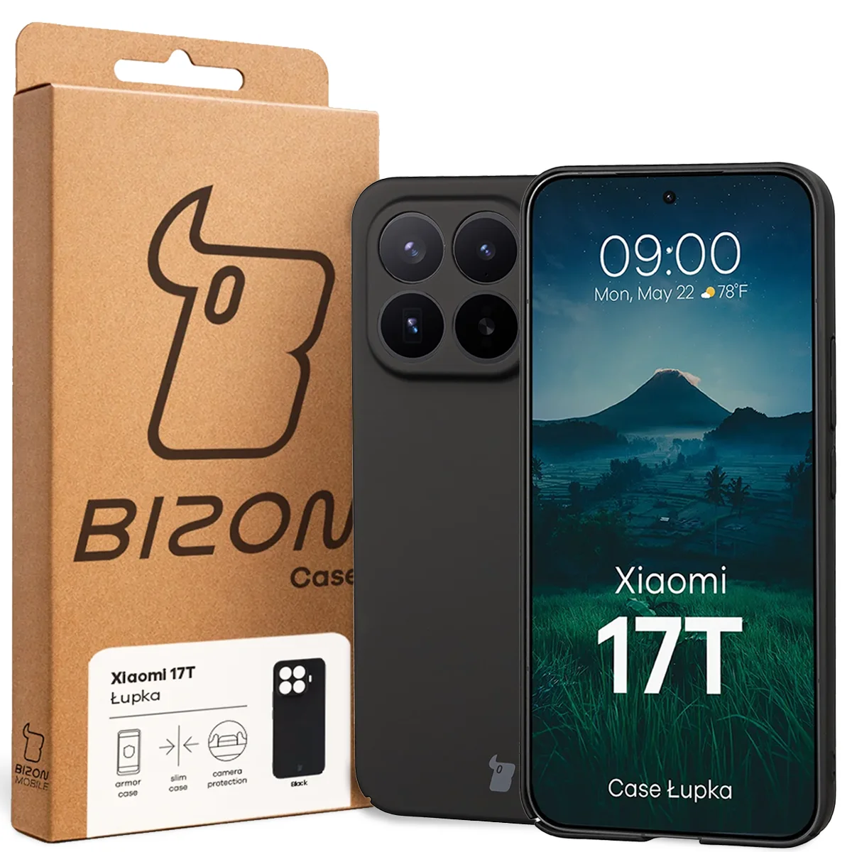 Vorderseite der Bizon Case Box mit dediziertem Etikett für Xiaomi 17T