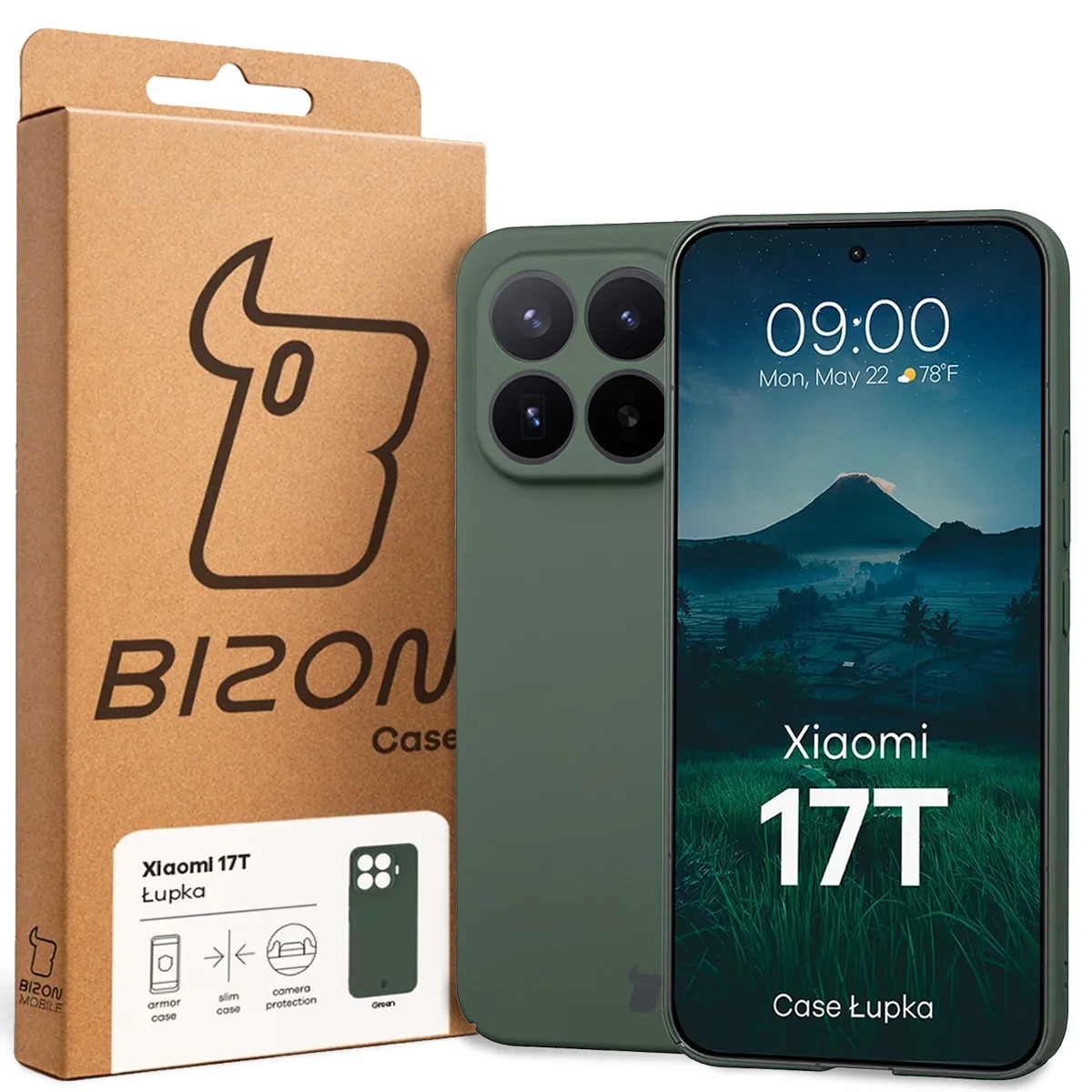 Vorderseite der Verpackung Bizon Case mit dediziertem Etikett für Xiaomi 17T