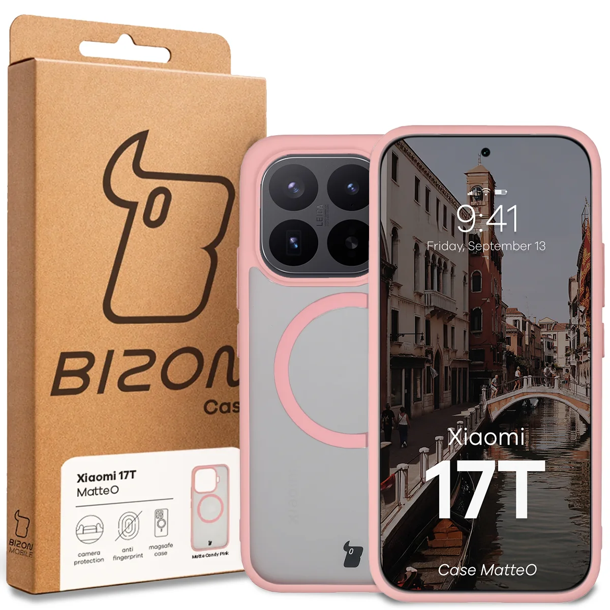 Fața cutiei Bizon Case cu eticheta dedicată pentru Xiaomi 17T