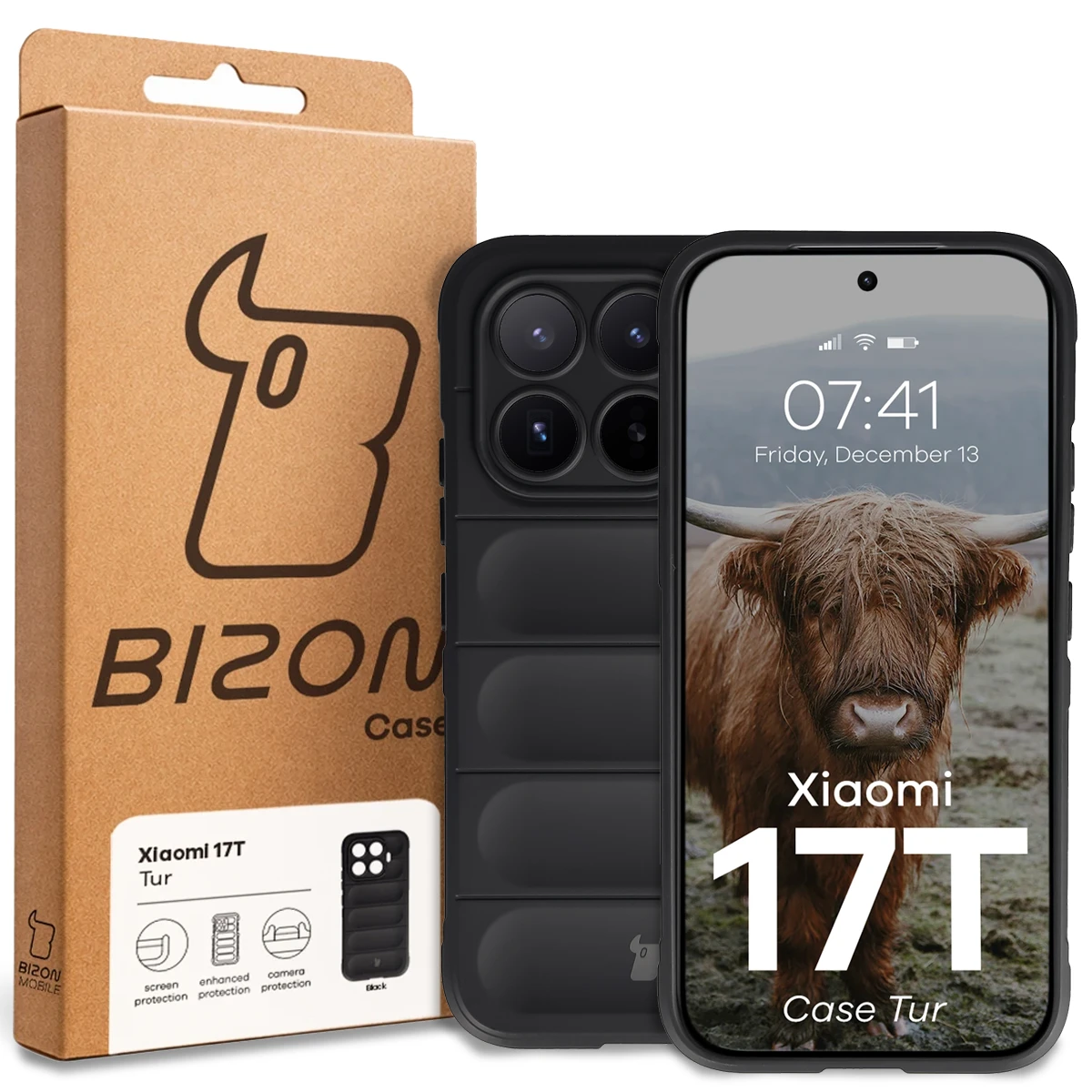Front of the Bison Case box with a dedicated label for Xiaomi 17T