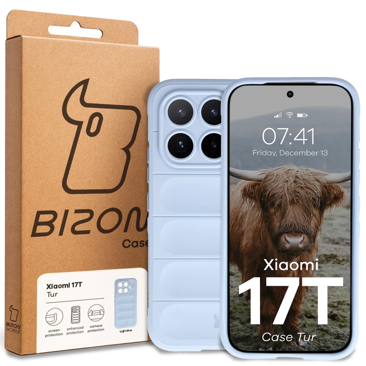 Front of the Bizon Case box with a dedicated label for Xiaomi 17T