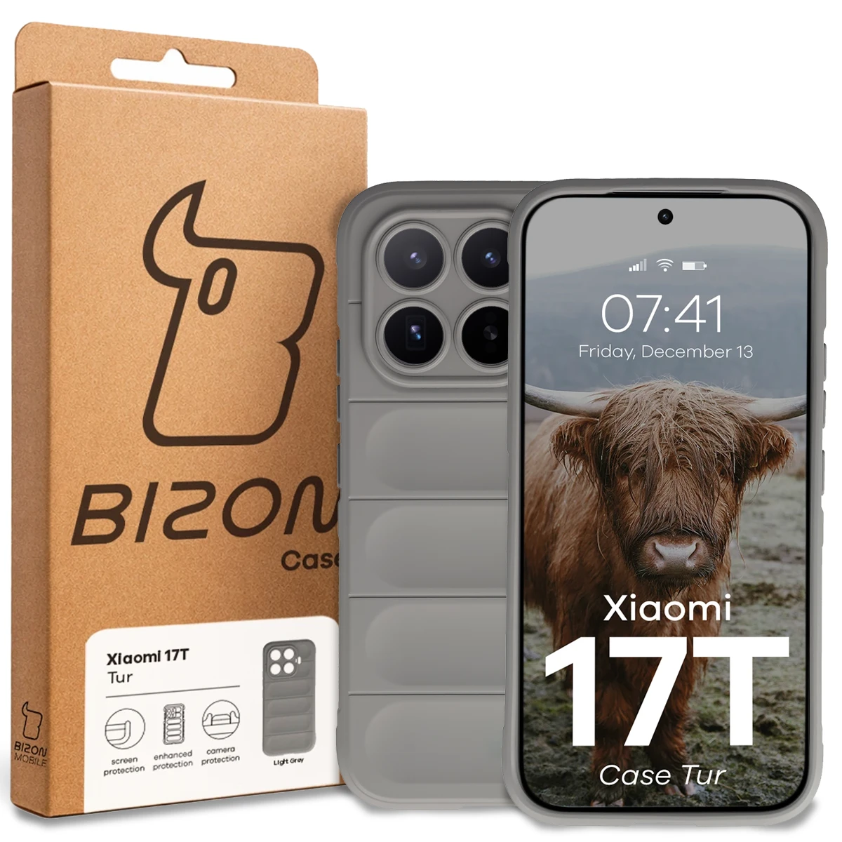 Front of the Bizon Case box with a dedicated label for Xiaomi 17T