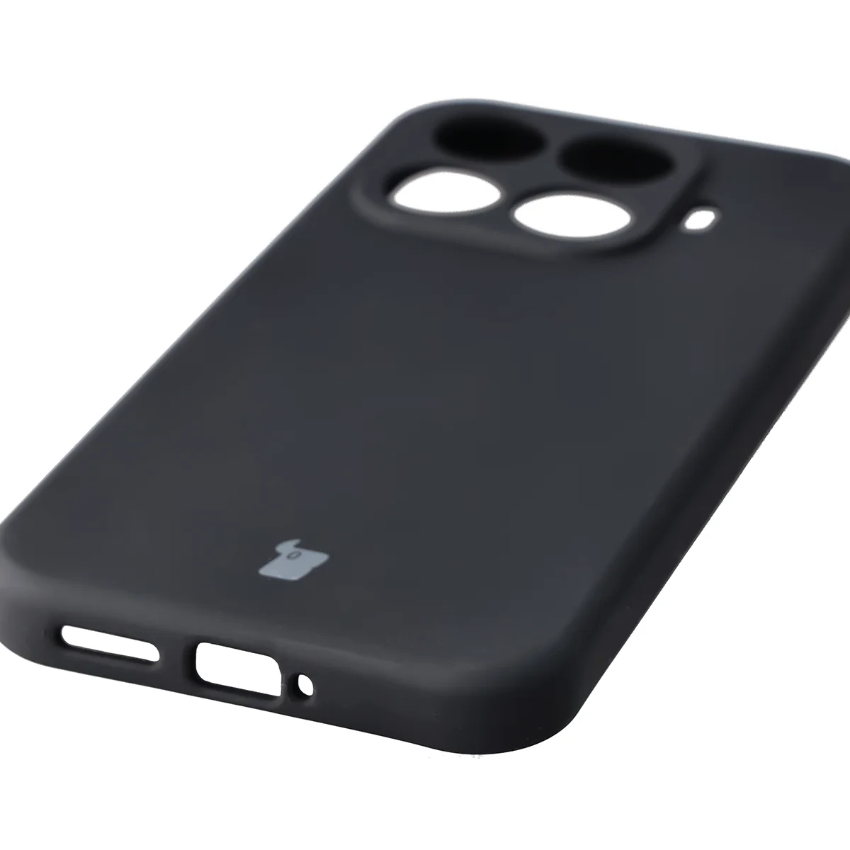 Close-up of precise cutouts and wireless charging capability in the Bison Soft Case for Xiaomi 17T