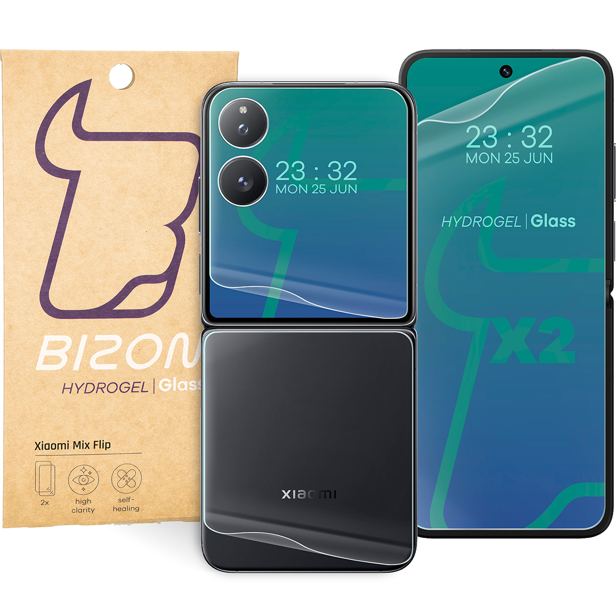 Set de folii din hidrogel pentru spatele și ecranul telefonului Bizon Glass Hydrogel Back pentru Xiaomi Mix Flip, 3 bucăți