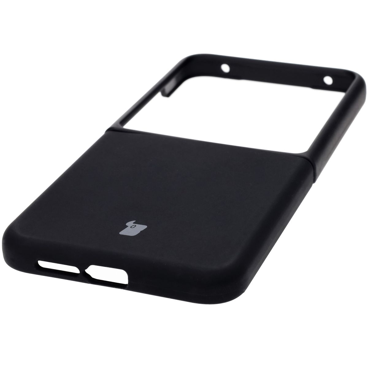 Close-up of precise cutouts and wireless charging capability in Bizon Soft Case