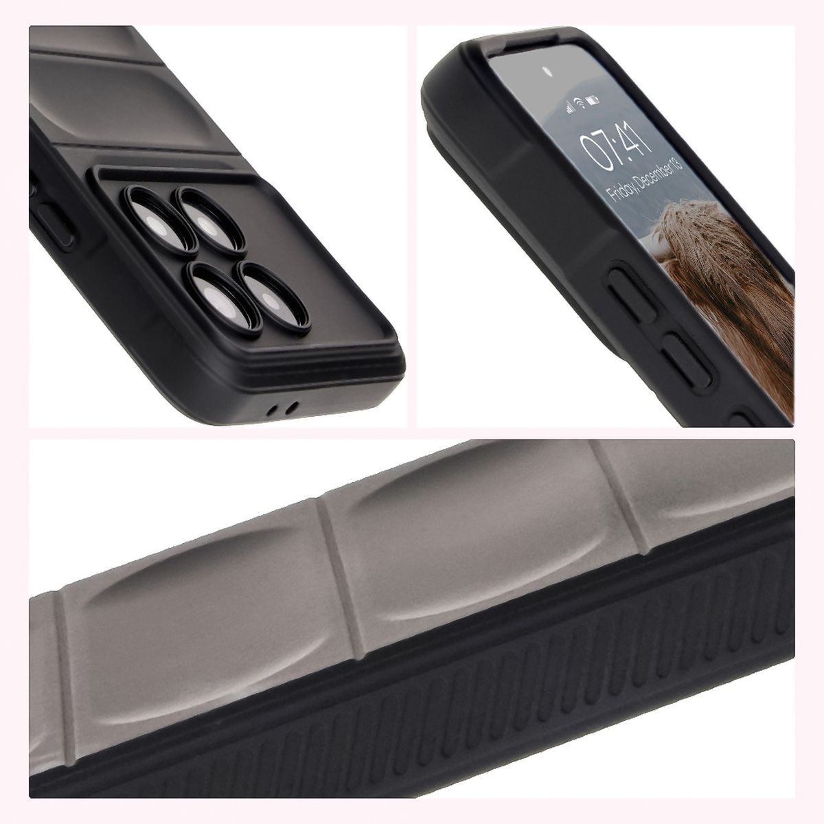 Textured sides and raised edges of the screen and camera in Bizon Case Tur