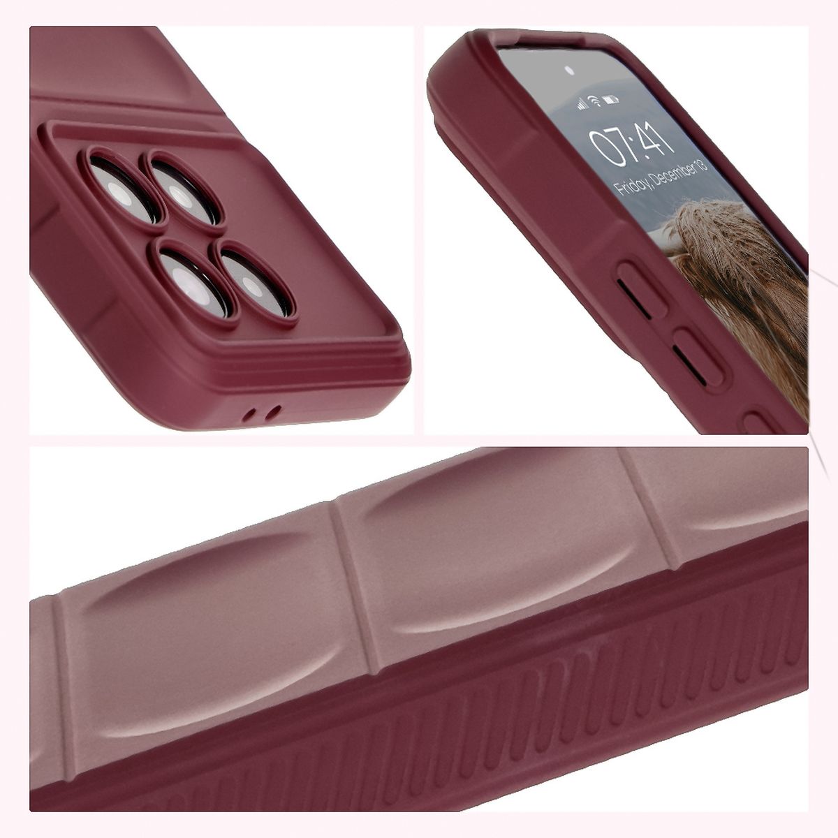 Strukturierte Seiten und erhöhte Kanten des Bildschirms und der Kamera im Etui Bizon Case Tur