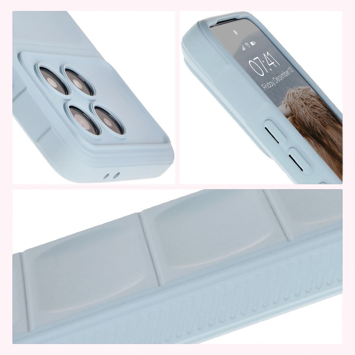 Textured sides and raised edges for the screen and camera in Bison Case Tur