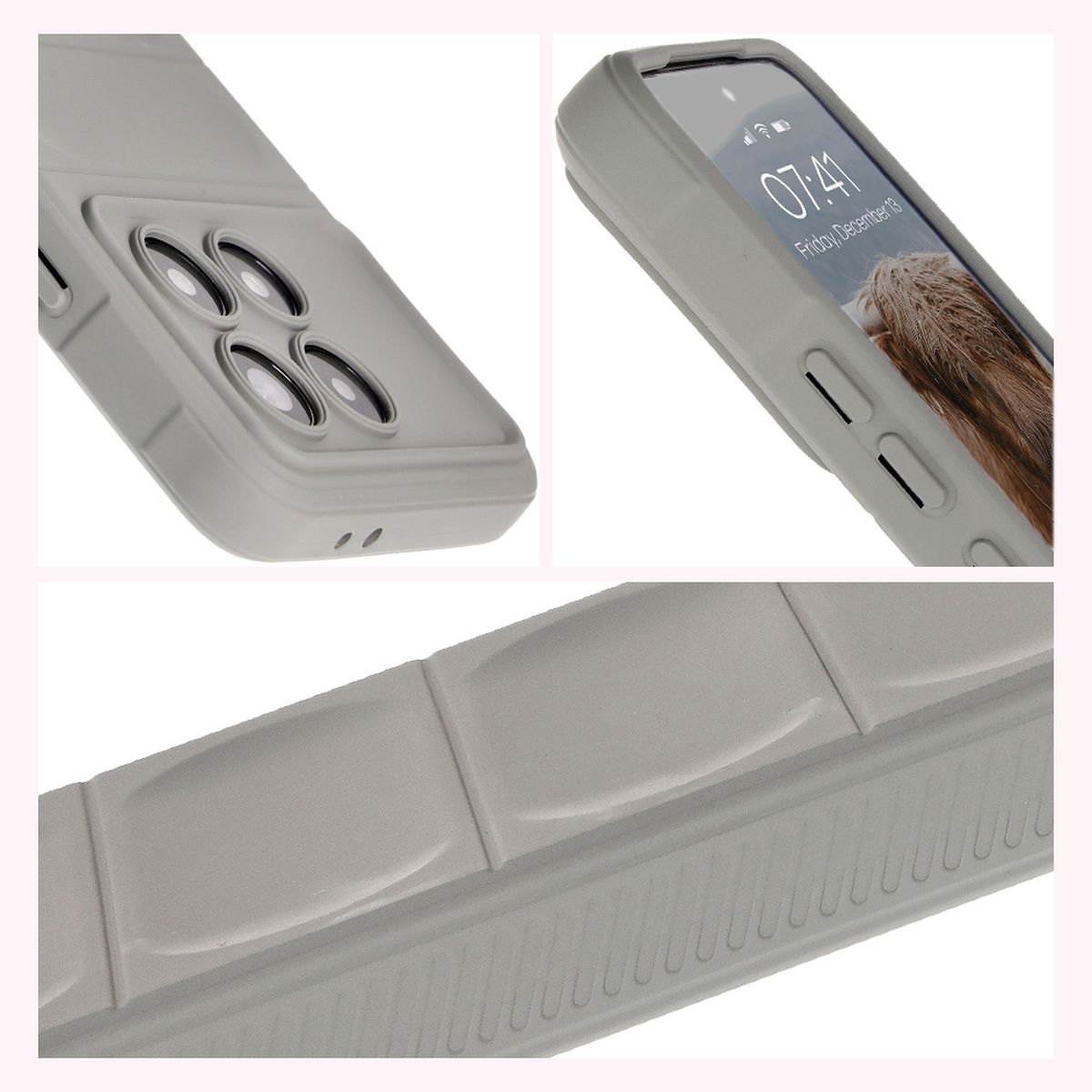 Textured sides and raised edges of the screen and camera in the Bison Case Tur