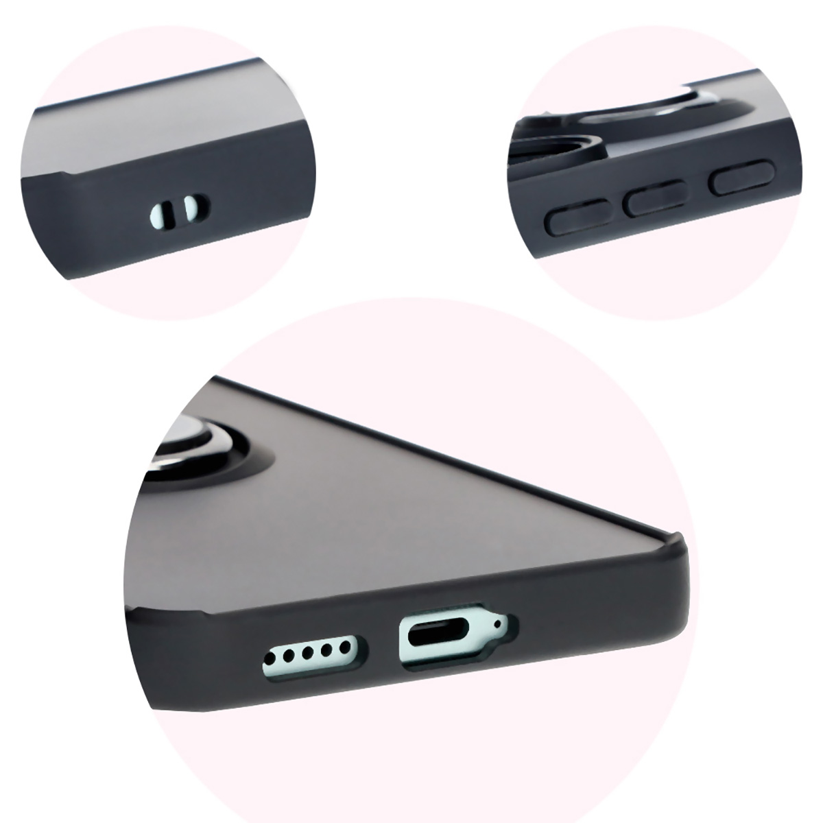 Precise cutouts, integrated covers, and cutout for a strap in Bizon Case Hybrid Ring