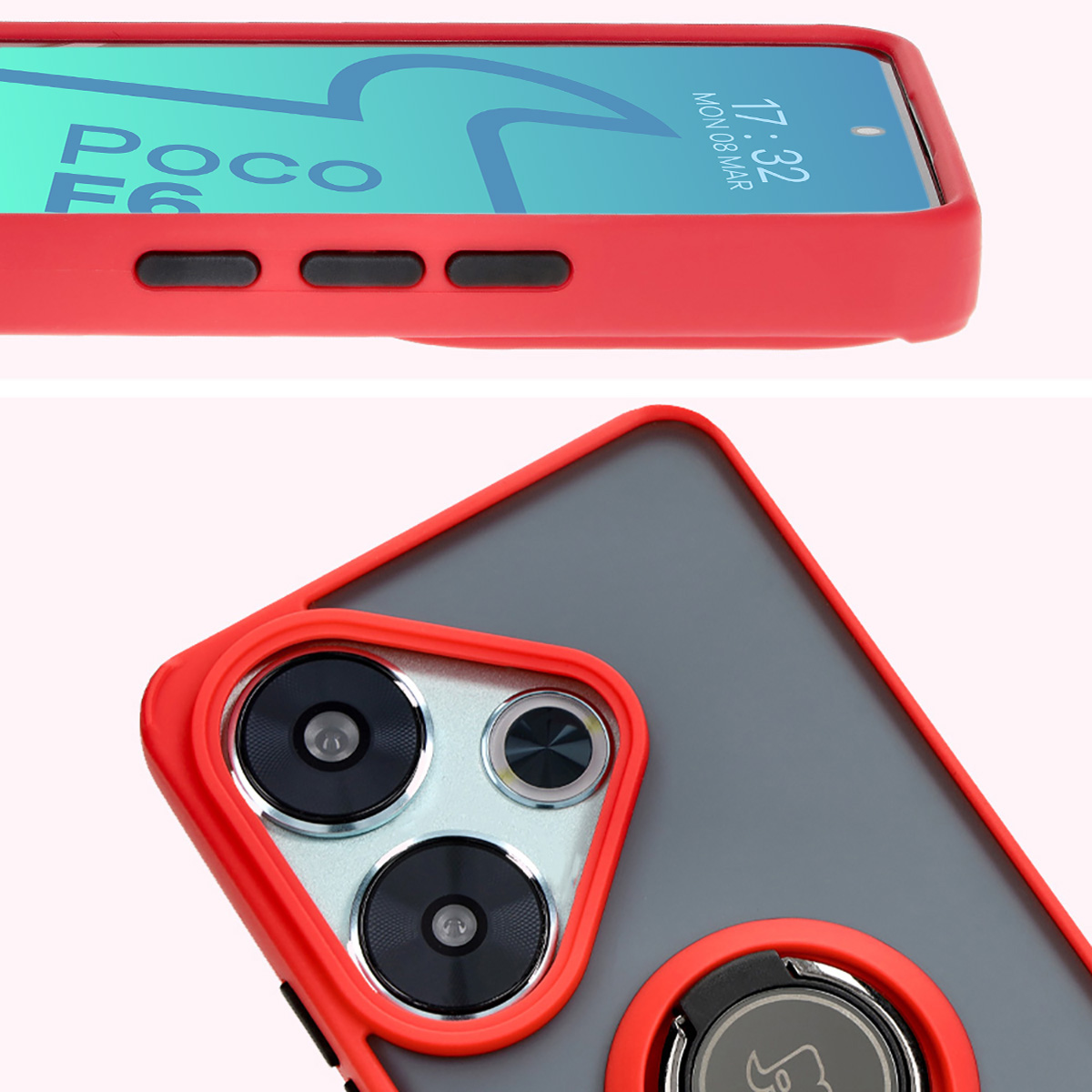 Close-up of raised edges near the display and camera island in Bizon Hybrid Ring case