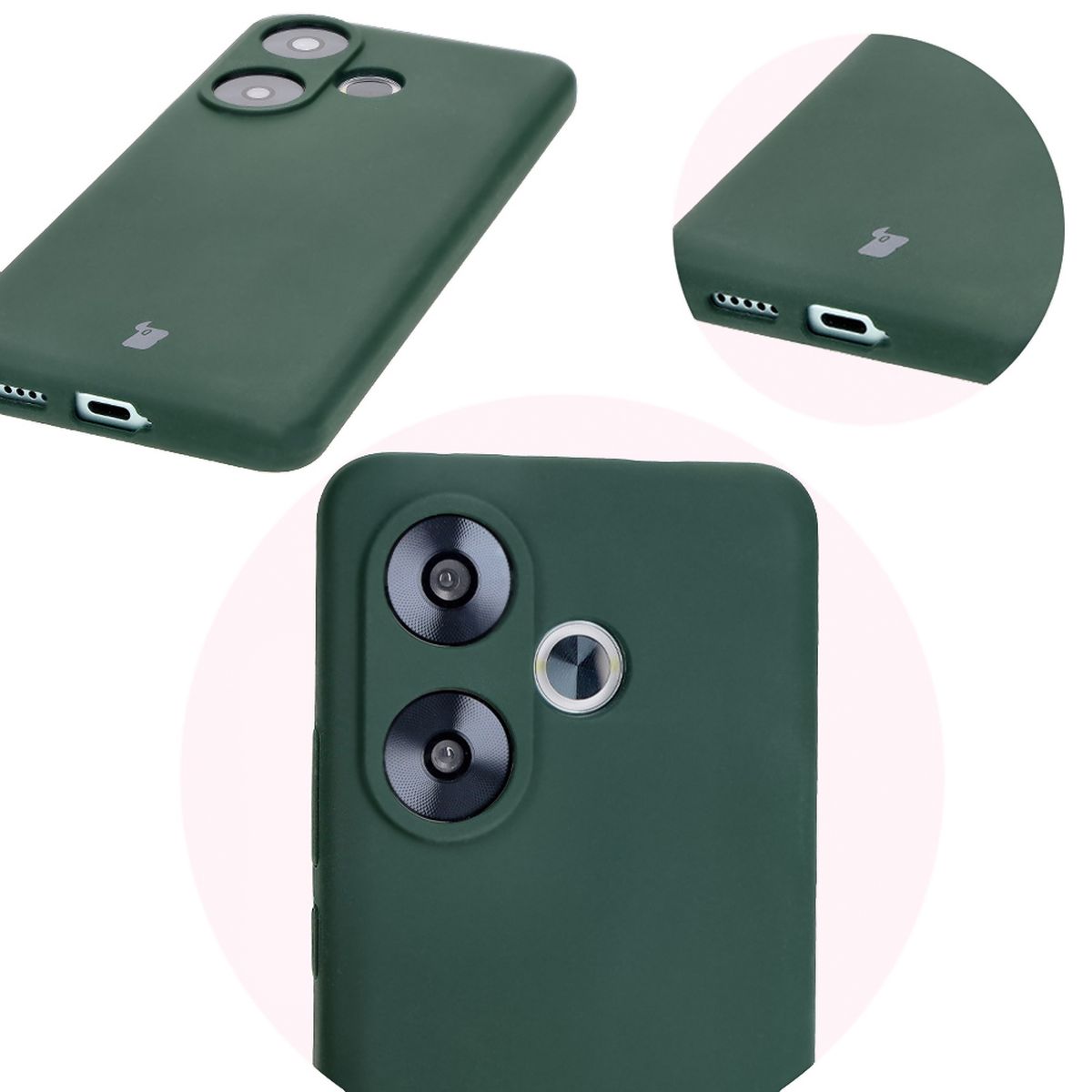 Prim-plan pe decupajele precise și posibilitatea de încărcare wireless în husa Bizon Soft Case
