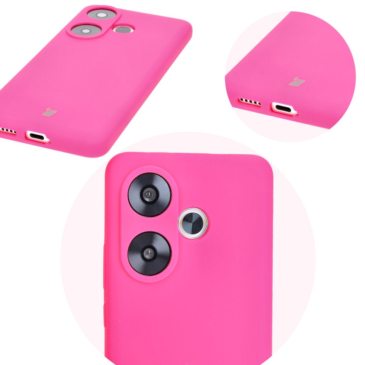 Close-up of precise cutouts and wireless charging capability in Bizon Soft Case