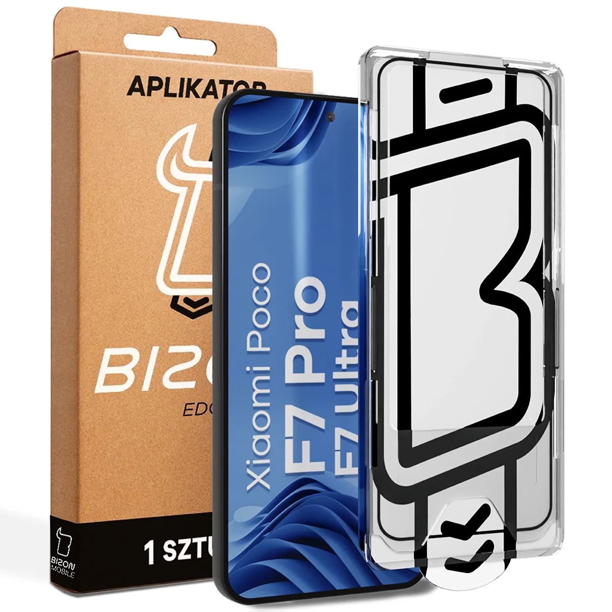 Szkło z aplikatorem Bizon Glass Aplikator Edge dla Xiaomi POCO F7 Pro / Xiaomi POCO F7 Ultra