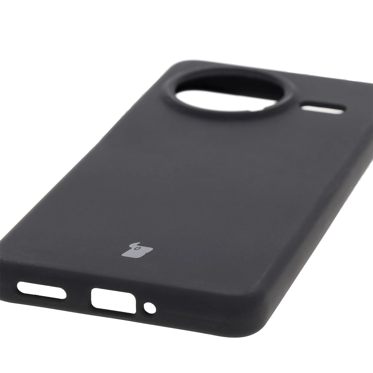 Close-up of precise cutouts and wireless charging capability in the Bison Soft Case for Xiaomi POCO F7 Pro