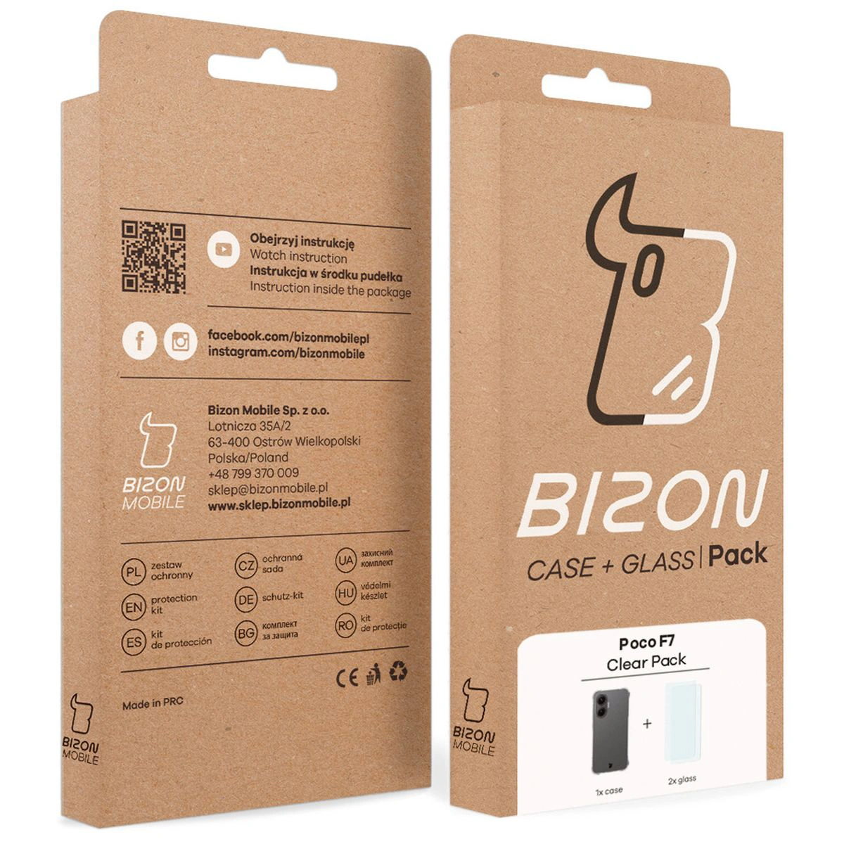 Kraft box Bizon Case+Glass with a dedicated label for Xiaomi POCO F7