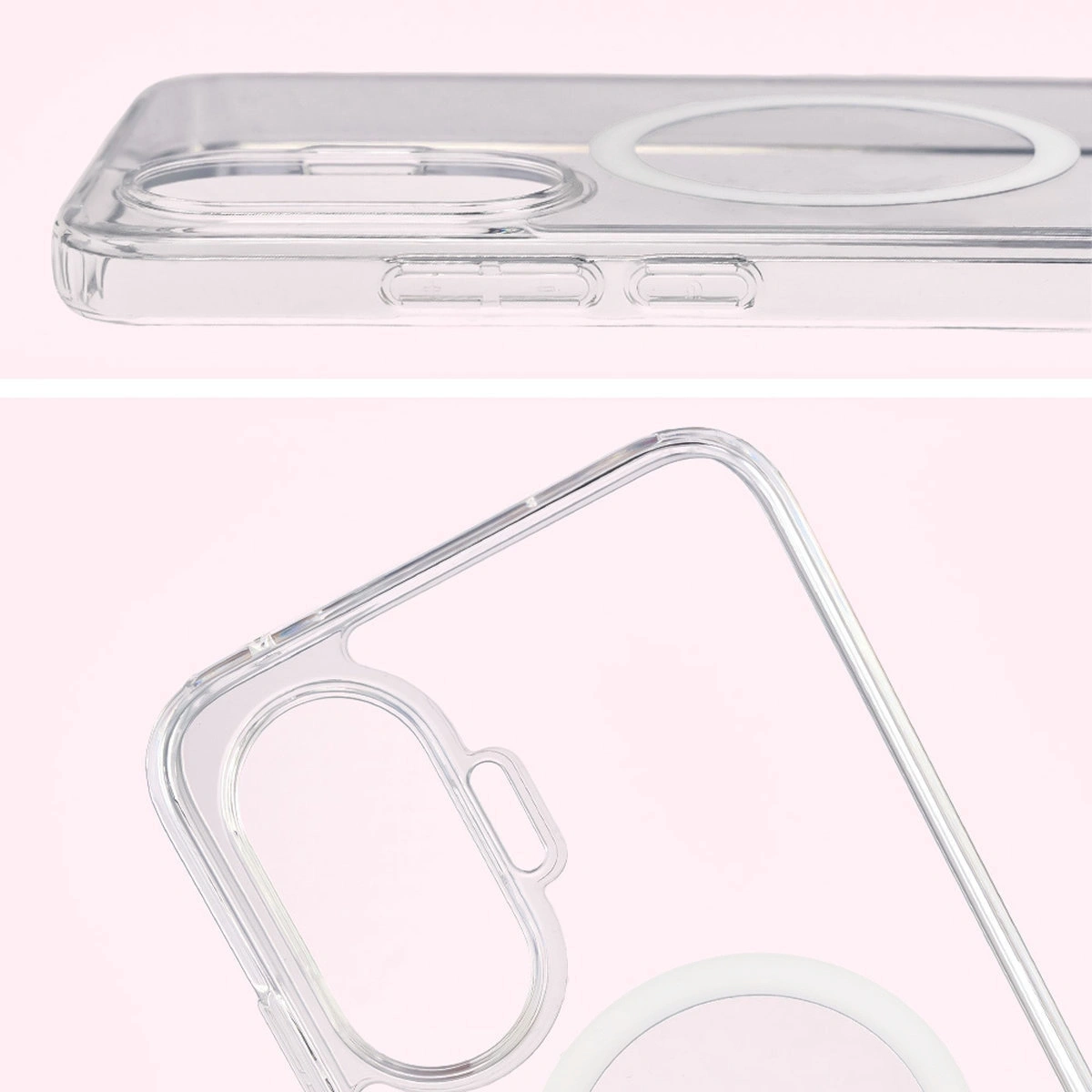 Pełne wycięcie i podwyższone krawędzie aparatu w etui Bizon Case CrystalO do Xiaomi POCO F7
