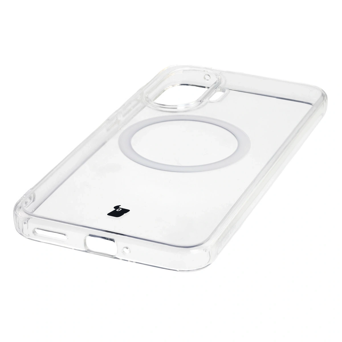 Zintegrowane przyciski, wycięcia i hybrydowy materiał w etui Bizon Case CrystalO do Xiaomi POCO F7