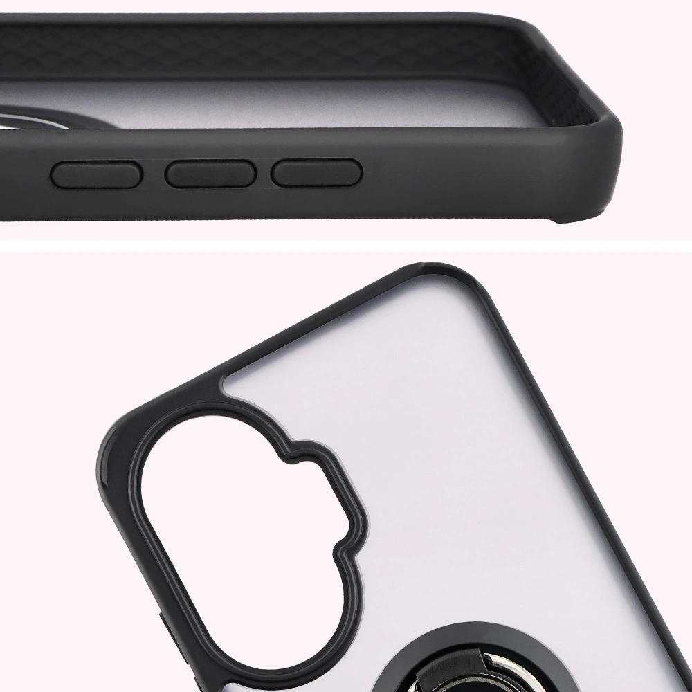 Close-up of raised edges near the display and camera island in the Bison Hybrid Ring case for Xiaomi POCO F7