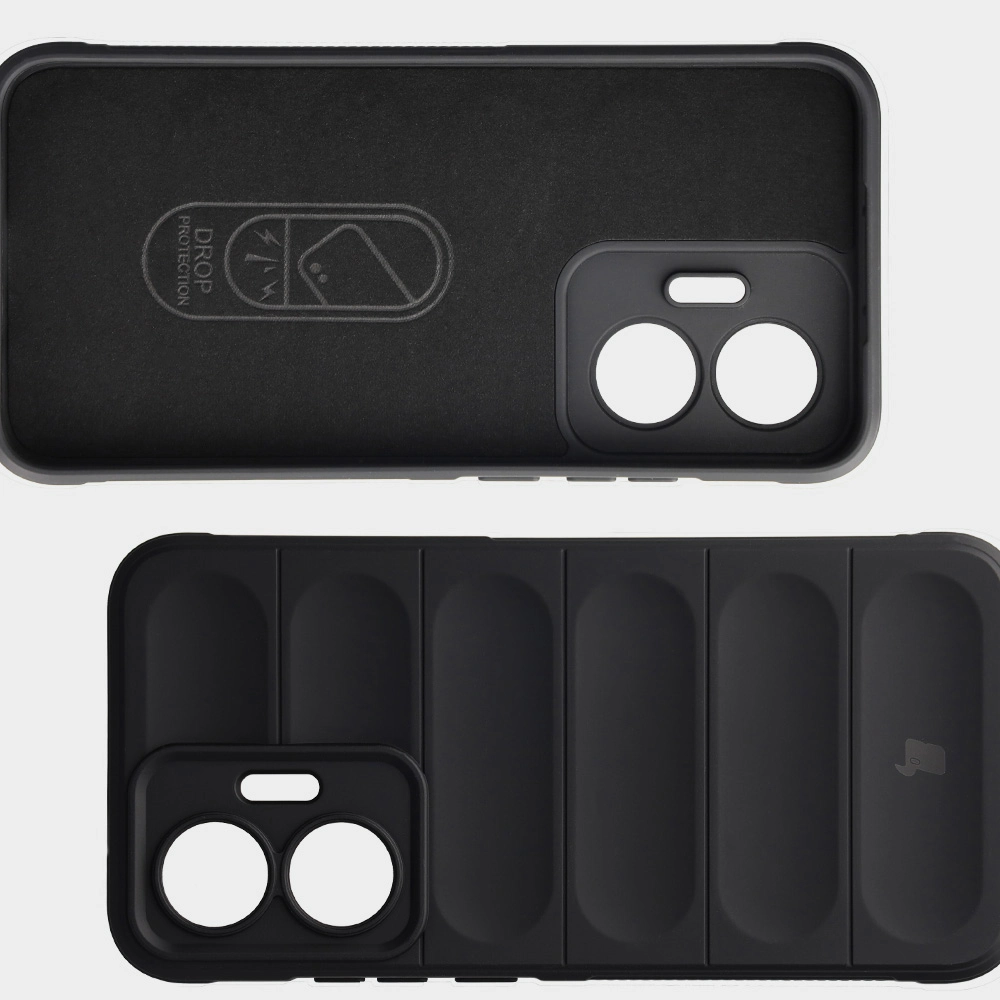 Wyściółka z mikrofibry, wyżłobienia na pleckach i wzmocnione narożniki w etui Bizon Case Tur do Xiaomi POCO F7