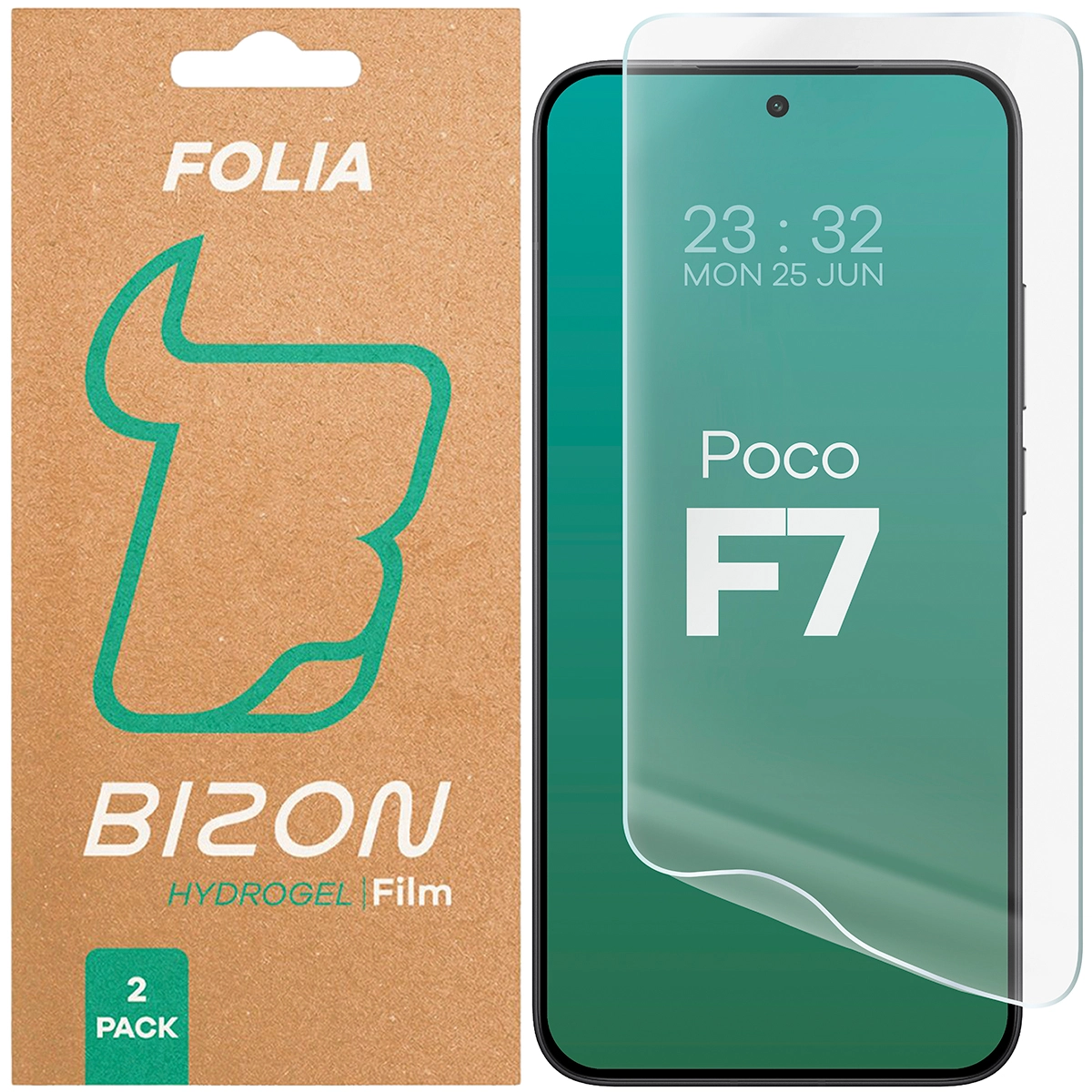 Pudełko i folia hydrożelowa na ekran Bizon Glass Hydrogel Front do Xiaomi POCO F7