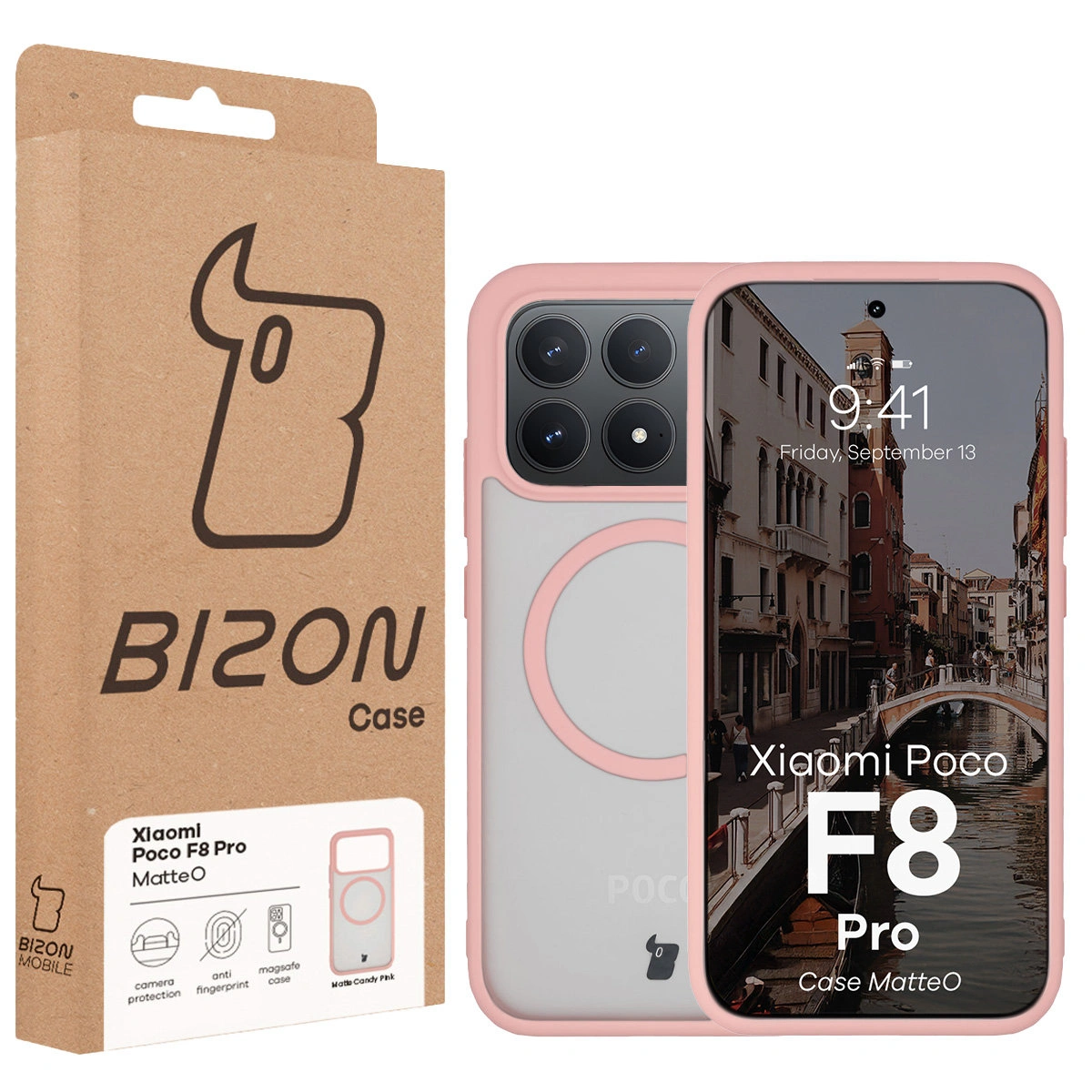 Front of the Bizon Case box with a dedicated label for Xiaomi POCO F8 Pro