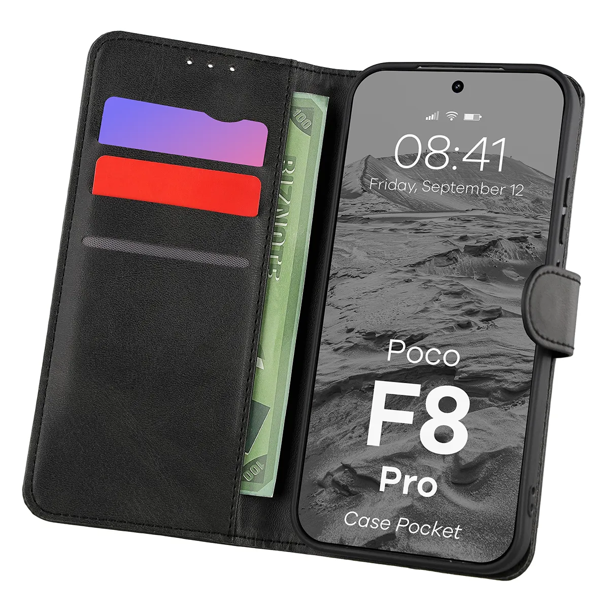 Etui cu clapetă și loc pentru carduri Bizon Case Pocket pentru Xiaomi POCO F8 Pro