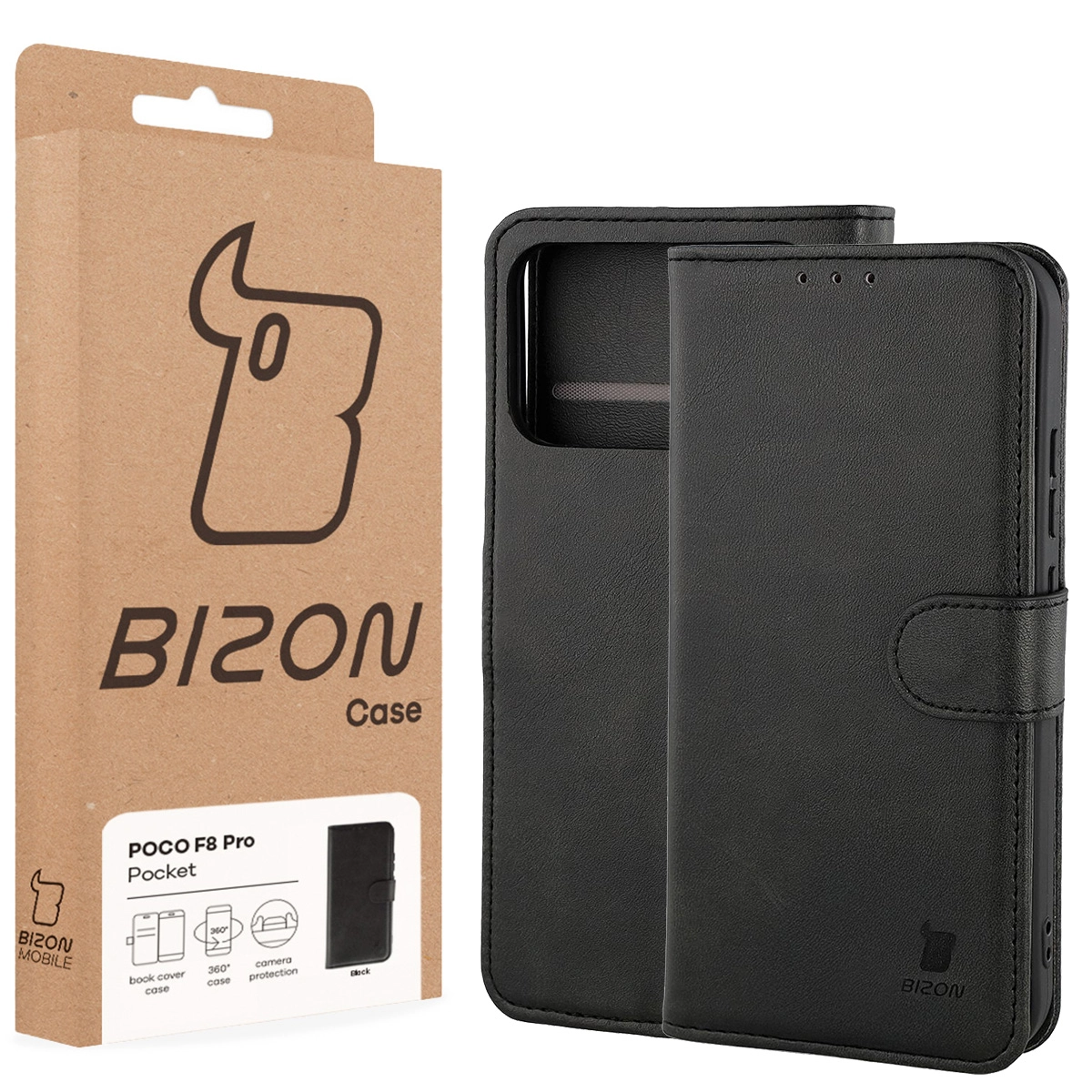 Fața cutiei Bizon Case cu etichetă dedicată pentru Xiaomi POCO F8 Pro