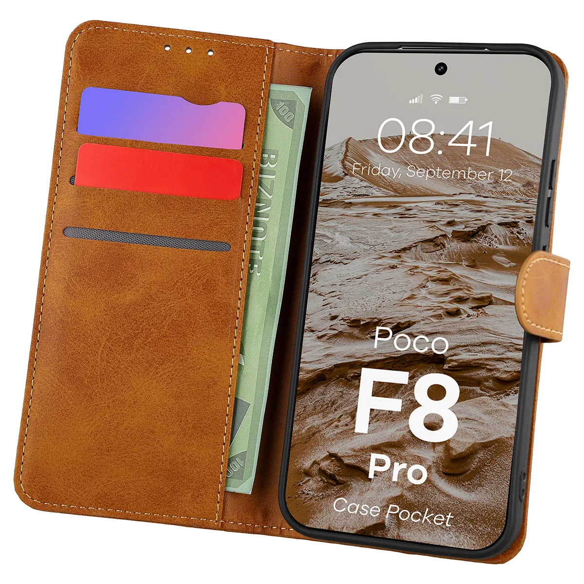 Flip case with card slots Bison Case Pocket for Xiaomi POCO F8 Pro
